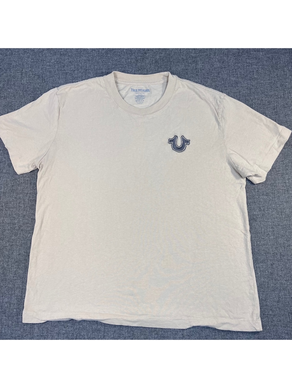 Men's True Religion Short Sleeve T-shirt, cream with embroidered logo, Medium